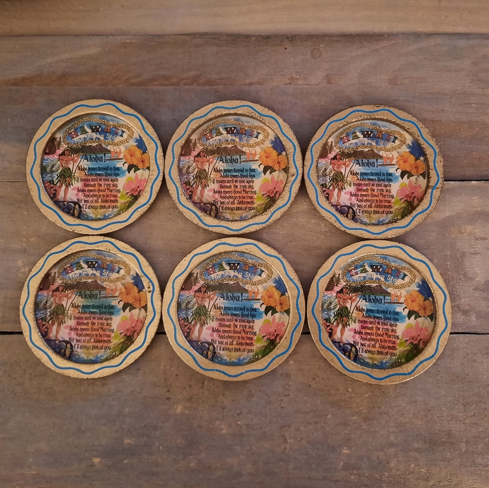 Vintage Hawaii The Aloha State Metal MCM Coasters